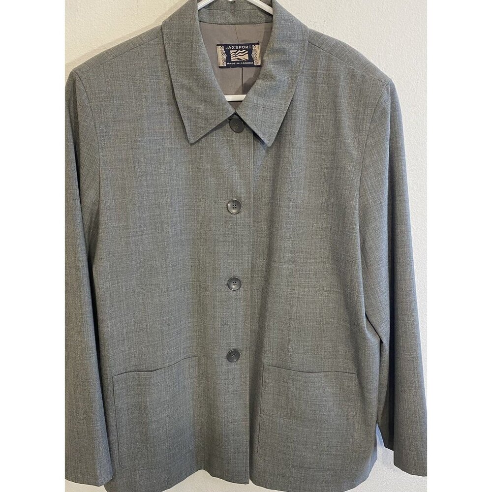 Jaxsport Made In Canada Women’s Blazer Jacket Gray Button lined size 14 Large